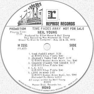 "Time Fades Away"MONAURAL promo LP(side 1 label)[©1973 Reprise Records - image Nº12]
