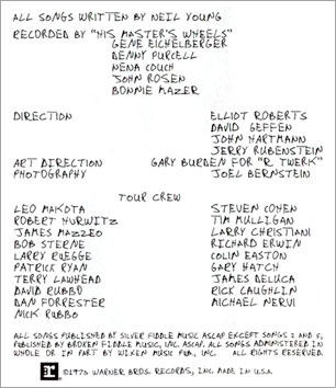 "Time Fades Away" production credits (edited) from 1995 Test Pressing CD booklet[©1973,1995 Reprise Records - image Nº27]