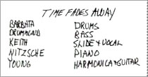"Time Fades Away"musician credits fromoriginal LP lyrics poster insert[©1973 Reprise Records - image Nº21]
