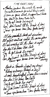 "Time Fades Away" lyrics (edit)from original LP lyrics poster insert[©1973 Reprise Records - image Nº22]