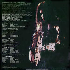 "Time Fades Away"unissued full-color inner sleeve(EXCEPT for some West GermanFirst Pressing LPs --later printingsdelete song & production credits)(same image as 24"x36"U.S. promo poster Nº1)[©1973 Reprise Records - image Nº14]